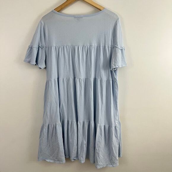 J. Crew Broken In Jersey Tiered Mini Dress Blue Short Sleeve Size XL - Picture 3 of 10